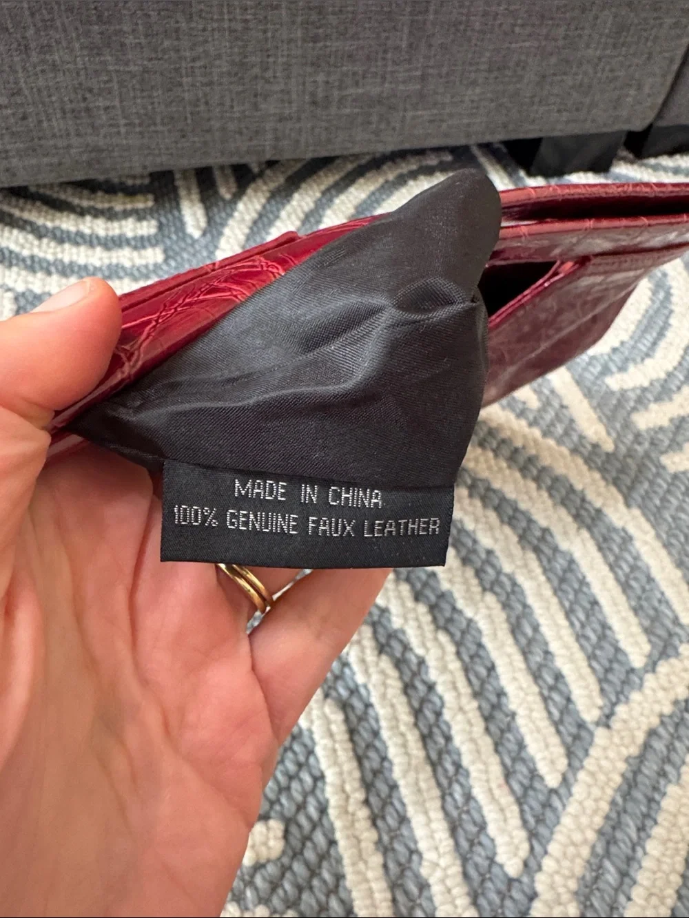 Burgundy Croc Embossed Faux Leather Foldover Clutch Handbag